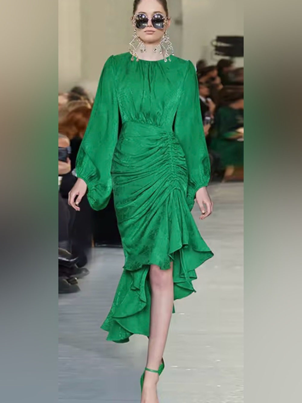 Irregular Fishtail Dress Woman Size M Lantern Sleeve Elegant Luxury Evening🔥🔥